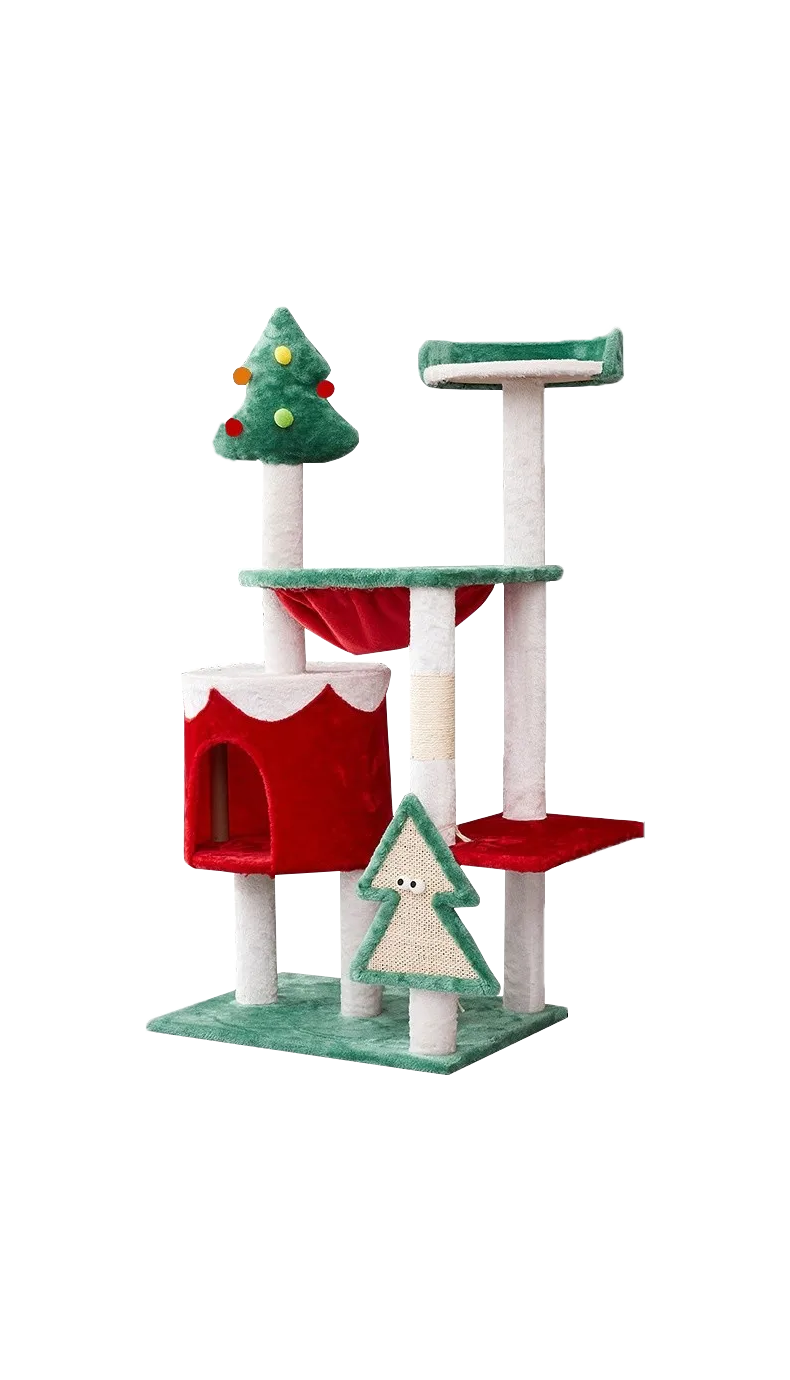 Christmas Cat Climbing Tree