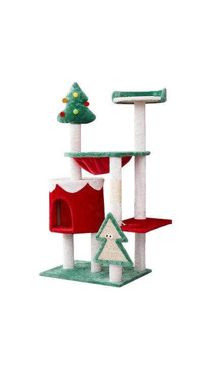 Christmas Cat Climbing Tree
