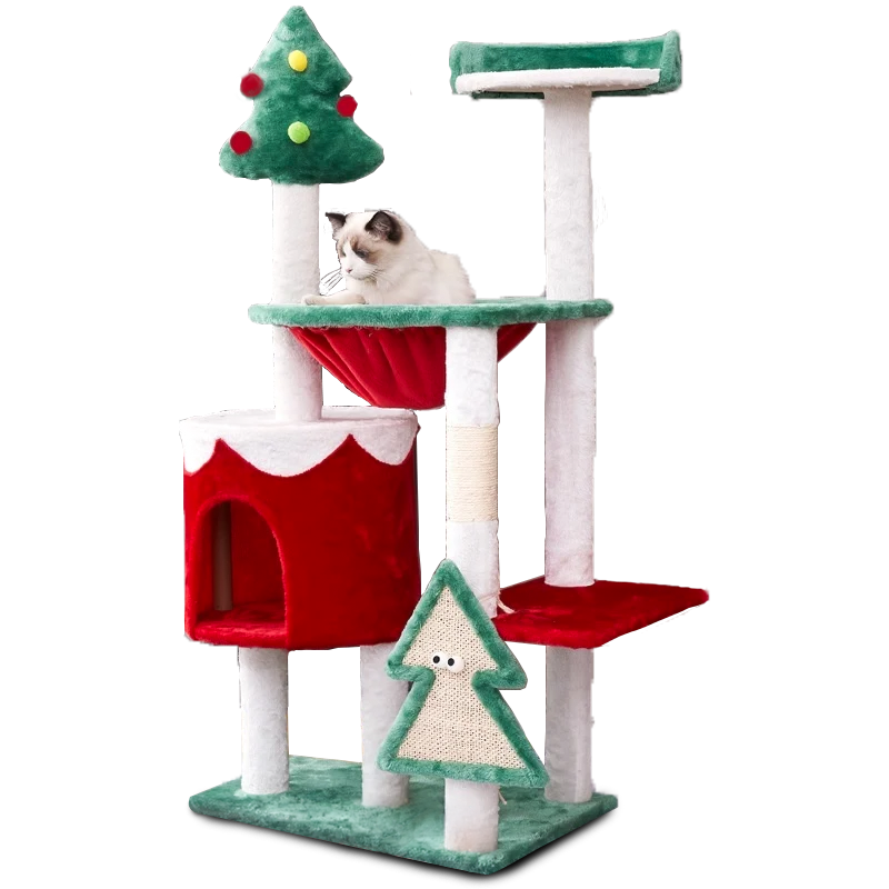 Christmas Cat Climbing Tree