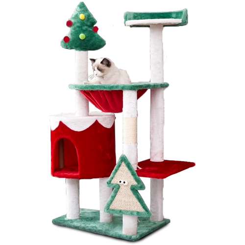 Christmas Cat Climbing Tree