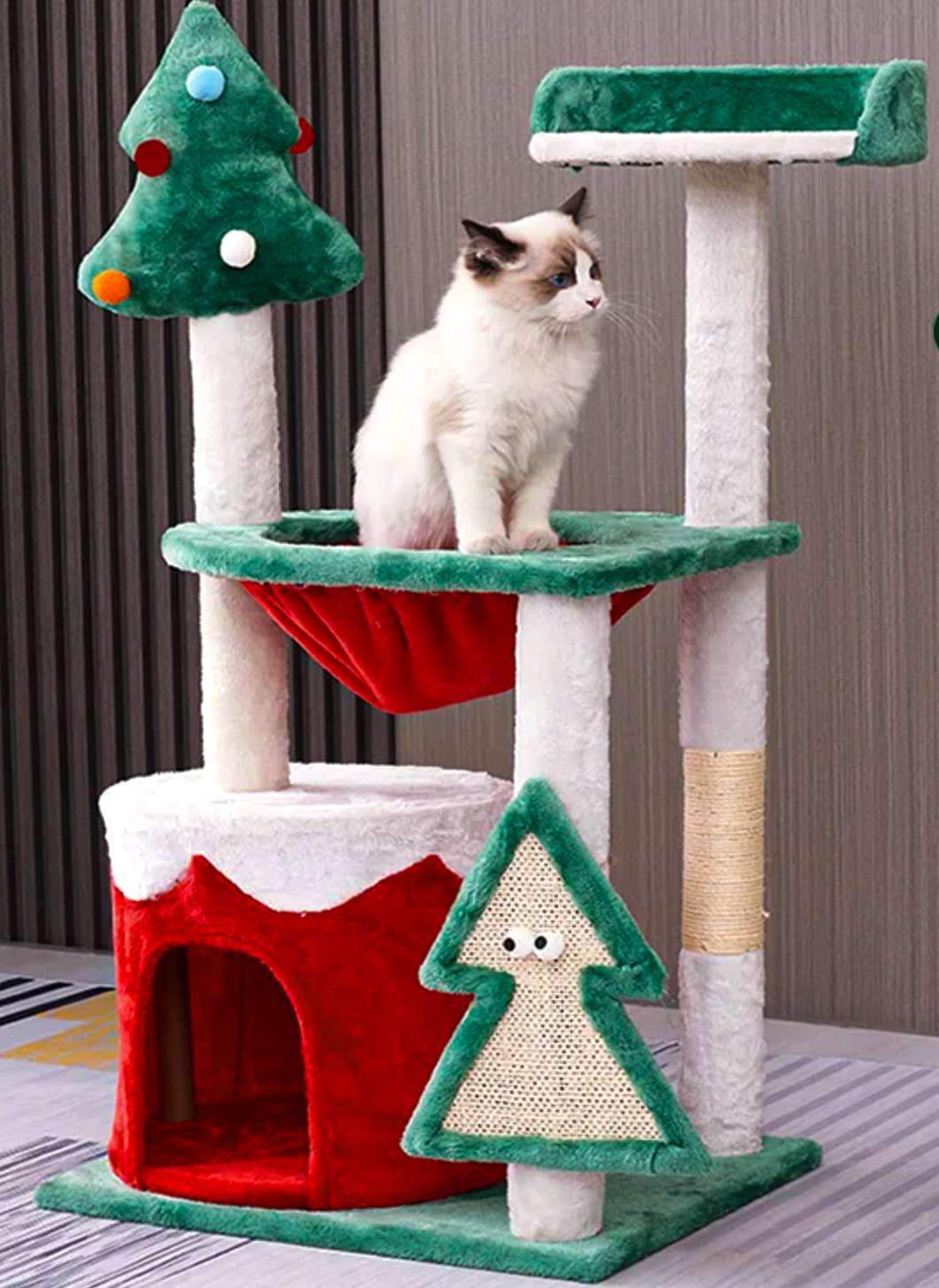 Christmas Cat Climbing Tree