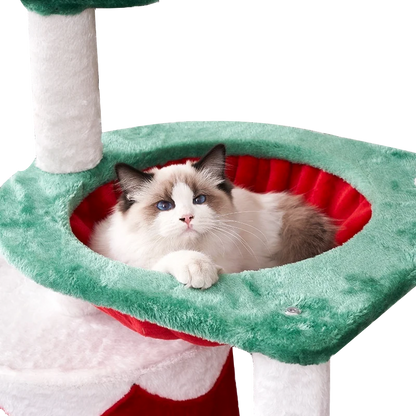 Christmas Cat Climbing Tree